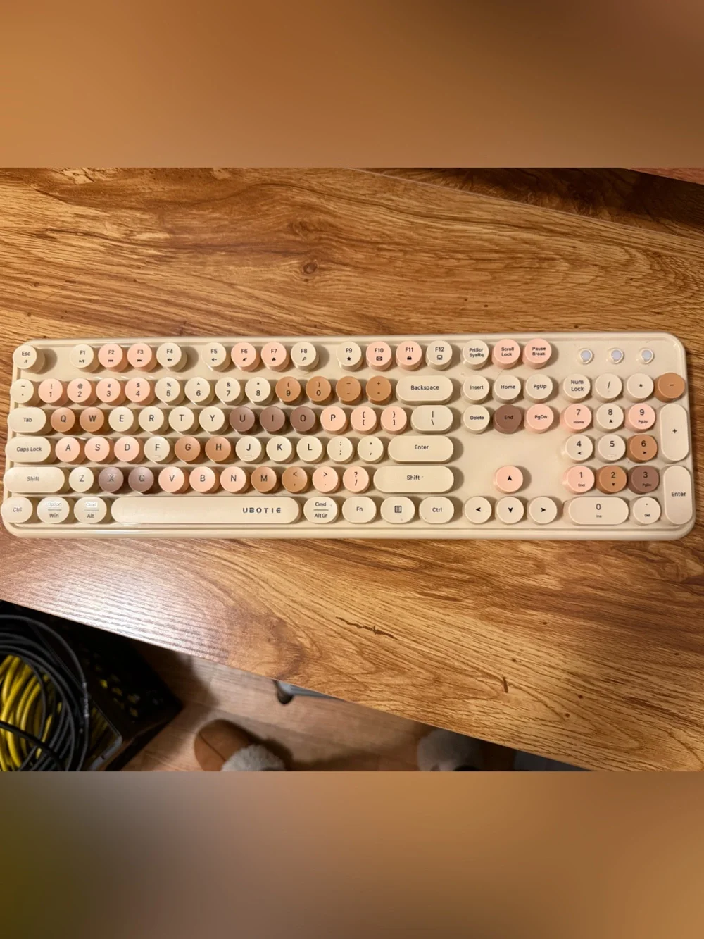 Cream and Pastel Round-Key Typewriter Style Wireless Keyboard and Mouse Set